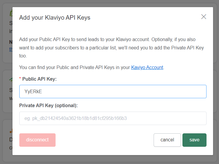 how to send leads to klaviyo public api key provided1